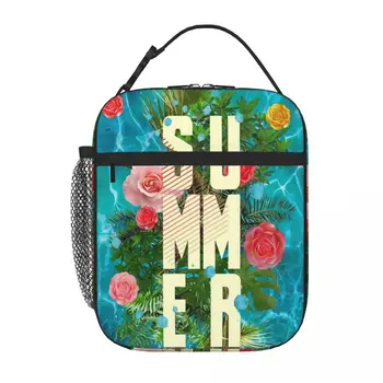 Летний Коллаж с цветами и пальмами, Сумка для ланча, Милая сумка для пикника, термосумка для ланча