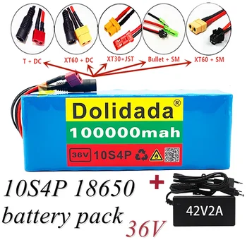 Литиевая батарея 10S4P 36V 100Ah большой емкости подходит для велосипедов и электромобилей с BMS и зарядным устройством, настраиваемая розетка