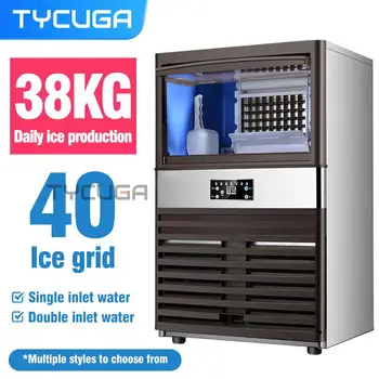Льдогенератор 110 В / 220 В Коммерческий магазин молочного чая / небольшой бар / кафе, полностью автоматическая машина для приготовления больших кубиков льда 38 кг / 24 часа