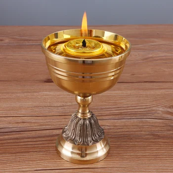 Масляная лампа из чистой меди, домашний Священный столик для Будды, Лампа Будды, ароматическая масляная лампа, стол Будды, Старомодный держатель лампы