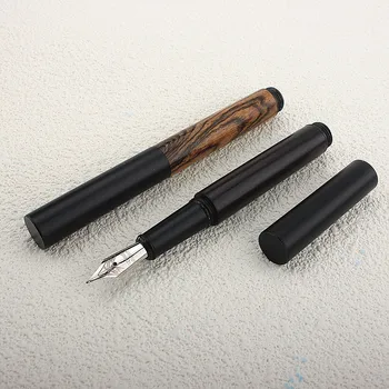 Мини-карманная авторучка из черного металла и дерева, Бизнес EF/F/Изогнутый наконечник, вращающийся колпачок, Офисная Подарочная Чернильная ручка