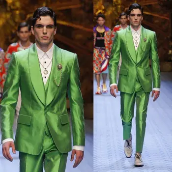Модные блестящие зеленые смокинги для жениха, отличное мужское свадебное платье, деловой костюм для выпускного вечера, праздничного ужина (куртка + брюки + жилет)