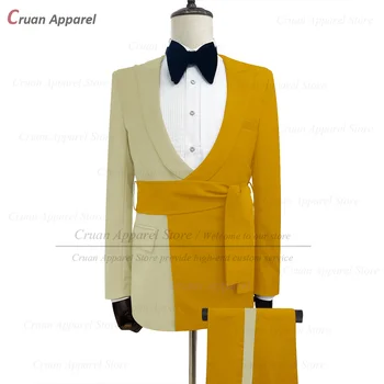 Модный мужской костюм с добавлением шампанского, свадебный наряд жениха, элегантный наряд для вечернего банкета, мужской формальный блейзер, брюки 2 шт.