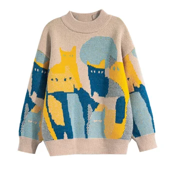 Модный свитер для мальчиков, Хлопковый трикотаж, Пуловер с рисунком Аниме, Осенне-зимняя одежда для подростков, Зимняя вязаная теплая толстовка