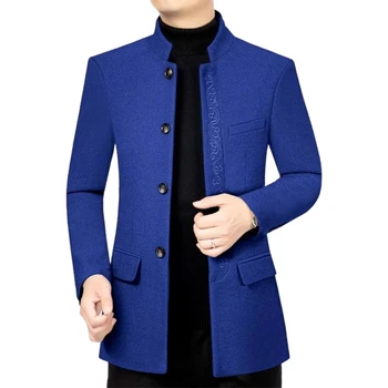 Мужские куртки для джентльменов в стиле ретро в Англии, блейзеры с воротником священника, приталенный воротник-стойка, элегантная официальная мужская одежда из винограда.