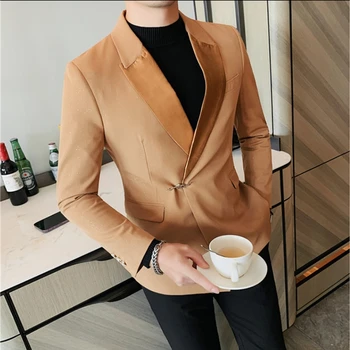 Мужской пиджак с пряжкой в китайском стиле, высококачественный лацкан для деловых встреч, мужской повседневный пиджак для свадебных банкетов и вечеринок.