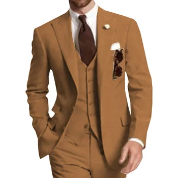Мужской свадебный костюм высокого качества из 3 предметов (блейзер + брюки + жилет) Однобортный приталенный на двух пуговицах цвета шампанского 2023 пиджак мужской