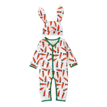 Наряд Пасхального кролика для новорожденных, Пасхальные наряды с заячьими ушками, Пасхальный комбинезон, Пасхальный комбинезон для костюма кролика с растягивающейся горловиной для
