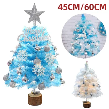 Настольная Рождественская елка с белым/синим пером 45/60 см, декоративная елка для домашнего рождественского декора обеденного стола 2023 Рождественский подарок