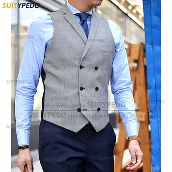 Новейший Модный Серый мужской жилет, Формальный Деловой Классический блейзер без рукавов, повседневный мужской облегающий жилет на заказ, цельный комплект