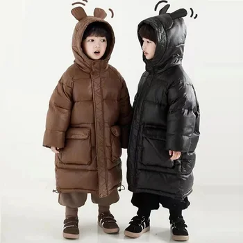 Новое детское пальто, зимняя одежда для девочек, теплый длинный пуховик для девочек, одежда для мальчиков, парка, детская верхняя одежда с капюшоном, пальто, зимний костюм
