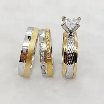 Обручальное кольцо с фианитным камнем Пары влюбленных Ручной работы из 14-каратного золота, дизайнерские украшения для новобрачных, обручальные кольца для мужчин и женщин