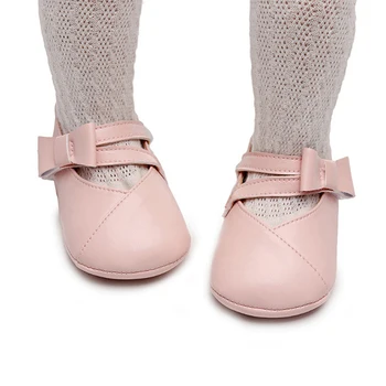 Обувь Mary Jane для маленьких девочек 0-18 м, однотонная обувь принцессы на плоской подошве с бантом, повседневная прогулочная обувь для новорожденных малышей