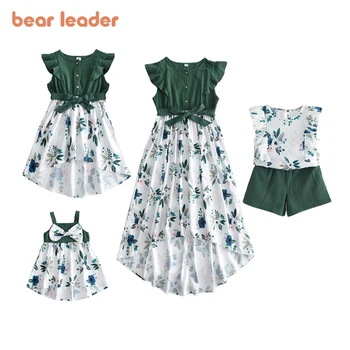Одинаковые комплекты для семьи Bear Leader, новое модное лоскутное платье с цветочным рисунком для девочек, детские костюмы с цветами, милая одежда для мамы и дочки