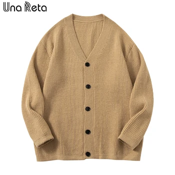 Однобортный кардиган Una Reta, мужской осенне-зимний свитер с длинным рукавом, пальто, уличная одежда, однотонные кардиганы в стиле харадзюку в стиле хип-хоп.