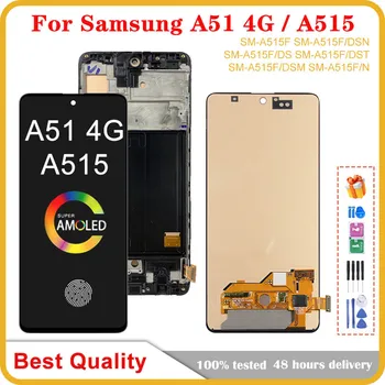 Оригинальный AMOLED для Samsung Galaxy A51 4G A515 SM-A515F Замена ЖК-дисплея с сенсорным экраном и цифровым преобразователем в сборе