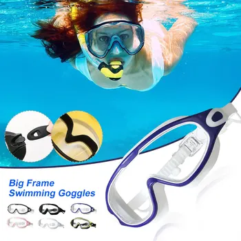Очки для плавания в большой оправе для взрослых с затычками для ушей, очки для плавания для мужчин и женщин, профессиональные очки высокой четкости с защитой от запотевания, силиконовые очки