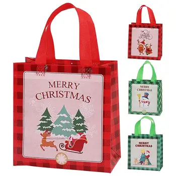 Пакеты для рождественских подарков, 12 шт., водонепроницаемые пакеты для конфет большой емкости с ручками, Рождественские портативные мультяшные пакеты для печенья