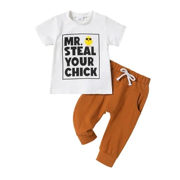 Пасхальный наряд для маленьких мальчиков, футболка с принтом кролика, топы с короткими рукавами и штаны для бега трусцой, комплект из 2 предметов, летняя одежда