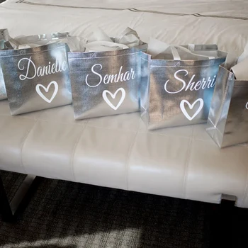 Персонализированная Сумка Для Подарков Подружкам Невесты На Свадьбу С Пользовательским Именем Sweet Heart Tote Bag Bridal Party Favor Серебристо-Золотые Сумки Розового Цвета