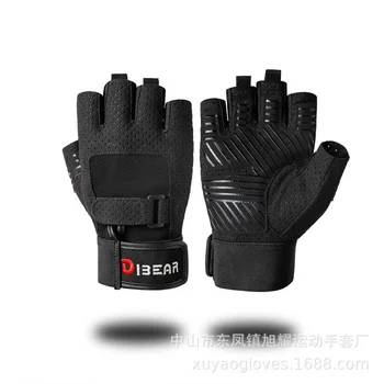 Перчатки для тренировок в тренажерном зале Dibear для занятий велоспортом, поднятием тяжестей, спортом, удлиненный ремешок для защиты запястья-черный