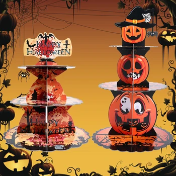Подставка для кексов на Хэллоуин Тыква Многослойный Держатель для торта Картонная Башня Украшение вечеринки на Хэллоуин Лоток для показа тортов Поставка для вечеринки
