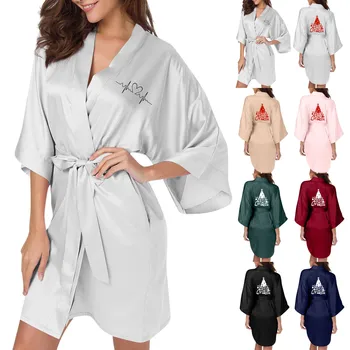Пояс для нижнего белья, банный халат, женская пижама с рождественским принтом, пижамы, сексуальная ночная рубашка, женская ночная рубашка, Женское шелковое кимоно