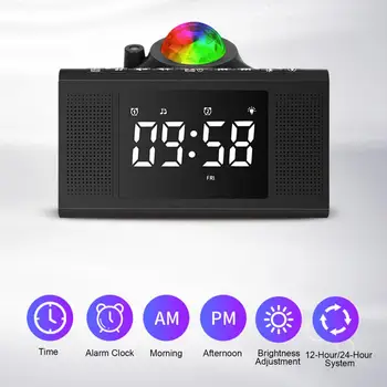 Проекционный цифровой будильник Многофункциональные настольные часы С календарем, меняющим цвет, Музыкальная Звездная лампа встроенного музыкального проигрывателя Bt