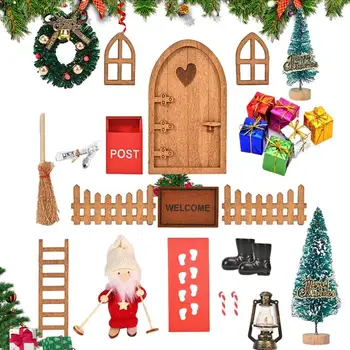 Рождественская дверь Эльфа Миниатюрная модель сцены Подарочные коробки Кукольный домик Шляпа Мини елка фестиваль Сувениры для праздничных вечеринок Миниатюрное Рождество