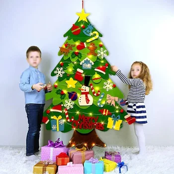 Рождественская елка из фетра своими руками для малышей Feltpinetree Xmas с гирляндами для детей, игрушка Монтессори, подарок, декор для дома, принадлежности для вечеринок
