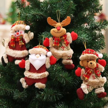 Рождественская елка Плюшевые украшения Санта Снеговик Лось Рождественский Подвесной кулон Новогодние украшения для домашней вечеринки Рождественские куклы Подарок для детей
