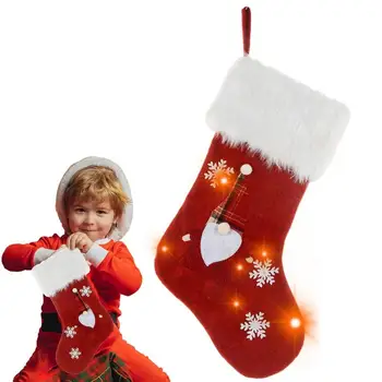 Рождественские чулки со светодиодной подсветкой, подарочные эластичные чулки с подсветкой, толстые Рождественские носки, милый подарочный пакет с рождественским декором, светодиодный чулок с лосем.