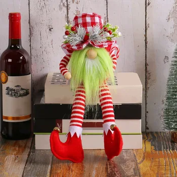 Рождественский Гном из ткани, Красно-белая клетчатая Шляпа, украшение для дома, Безликая Кукла, Хлопковый наполнитель, Кукла с Зеленой Бородой, Рождество
