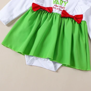 Рождественский комбинезон для маленьких девочек Green Monster С длинным рукавом Платье принцессы из тюля Комбинезон Повязка с бантом