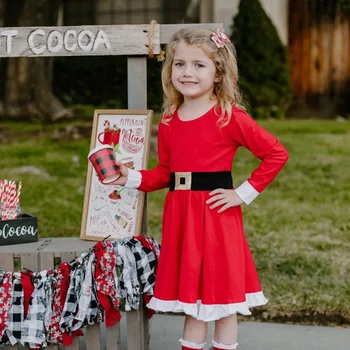 Рождественское платье для девочек 2-7 лет, осеннее платье для рождественской вечеринки с длинными рукавами длиной до колен, одежда для маленьких девочек