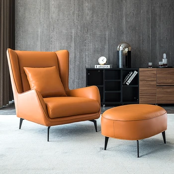 Роскошный кожаный диван-кресло из микрофибры, Уютный односпальный диван, Итальянская минималистичная гостиная, диван-кресло для отдыха, Простой современный диван
