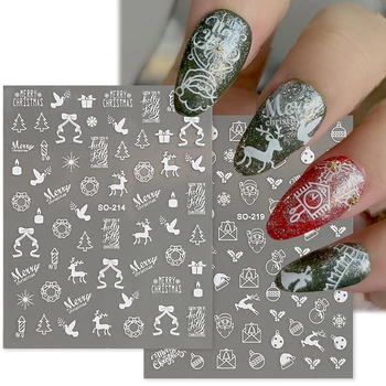 С Рождеством, наклейки для дизайна ногтей, украшения, самоклеящиеся наклейки для дизайна ногтей, дизайн маникюра, белая наклейка для дизайна ногтей