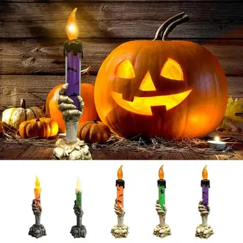 Свеча с черепом, Светодиодная свеча на Хэллоуин, рука скелета-призрака, бездымный свет, реквизит ужасов, украшение вечеринки на Хэллоуин