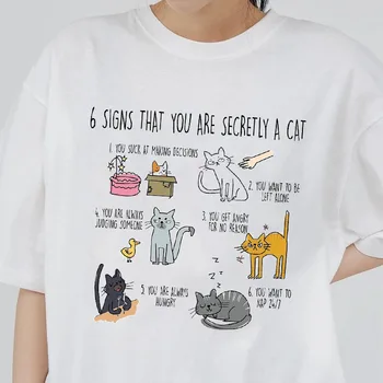 Свободная футболка с коротким рукавом, милая забавная кошка, футболки с милым рисунком из мультфильма Каваи, футболки с милым принтом для женщин, женские модные футболки с графическим рисунком, топ