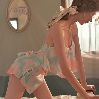 Сексуальная Пижама Женская Пижама 2022 Новый Комплект шорт с поясом из Ледяного шелка, Ночная рубашка на бретельках, Повседневная Удобная Домашняя одежда