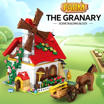 Серия Creative Farm Лошадиный сарай, зернохранилище, карета, строительные блоки, кирпичи, игрушки, подарки