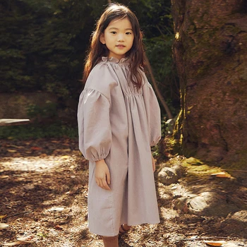 Хлопковое и льняное платье в стиле ретро для девочек, весна-осень, новые детские повседневные свободные платья принцессы с рукавами-фонариками
