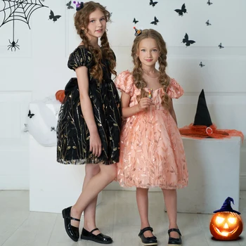 Черное платье для косплея на Хэллоуин для девочек, сетчатые вечерние платья принцессы, карнавальные костюмы, праздничная одежда для детей