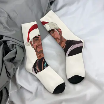 Чулки Льюиса Хэмилтона, Женские Мужские носки в шляпе Санта-Клауса, дышащие повседневные носки, осенние спортивные носки для бега, нескользящие дизайнерские носки в подарок