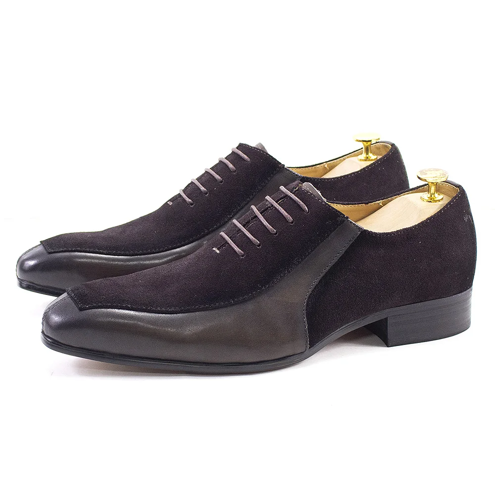 Роскошные брендовые мужские официальные туфли-оксфорды на шнуровке, офисные свадебные модельные туфли с раздельным носком, кофейно-черные замшевые кожаные туфли в стиле пэчворк, мужские туфли