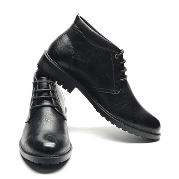 Классические мужские базовые ботильоны из искусственной кожи, Зима-весна, Черные коричневые деловые модельные туфли с высоким берцем, винтажные ботинки