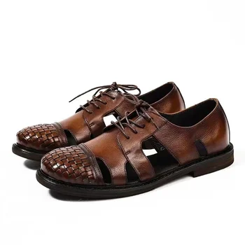 новое поступление 2023 года, летняя модная мужская обувь в римском и британском стиле в стиле ретро из коровьей кожи, мужские сандалии из натуральной кожи