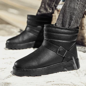 Обувь для мужчин 2023, Модные мужские ботинки без застежки, зимние однотонные плюшевые теплые ботинки на короткой платформе, водонепроницаемые зимние ботинки