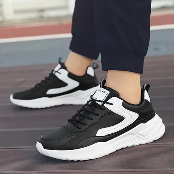 Черные туфли, мужские кроссовки, легкие кожаные кроссовки для бега, повседневные осенние кроссовки, мужские водонепроницаемые легкие кроссовки Tenis Masculino